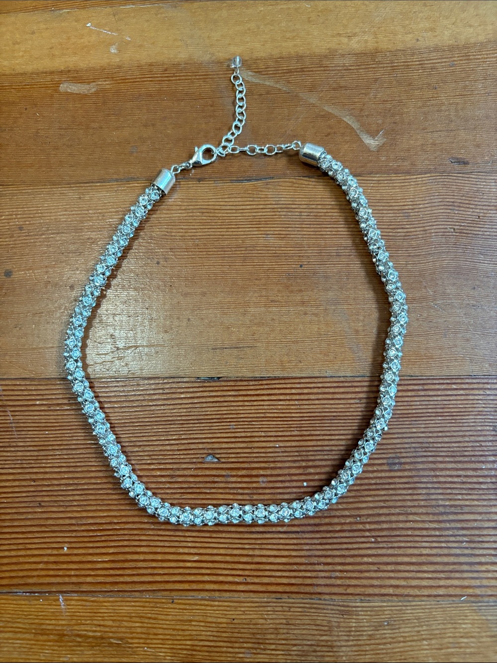 Crystal Tennis Choker Necklace - Silver